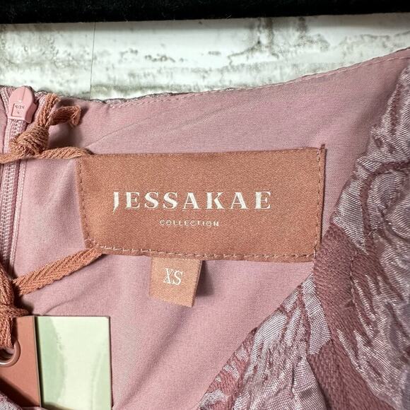 Jessakae Dress Valerie Jacquard Floral Puff Sleeve Mini Sheath Mauve Pink XS - Picture 4 of 10